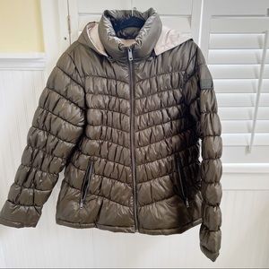 Kenneth Cole NY Brown Quilted Hooded Puffer Jacket Plus Size 1X
